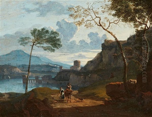 Southern River Landscape With A Castle And Shepherds - view 1