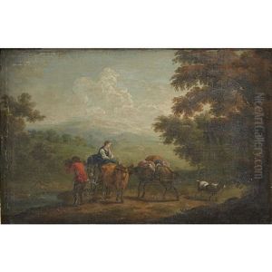 Figures With Their Animals In A Landscape by Karel Dujardin