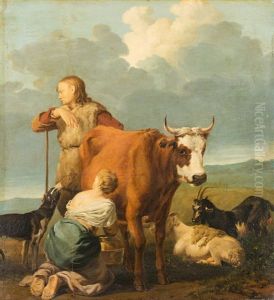 Pastorale Mit Hirtenpaar Und Tieren by Karel Dujardin