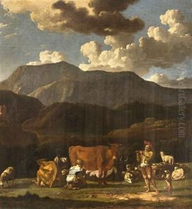 Ruhende Tierherde Vor Gebirgspanorama
