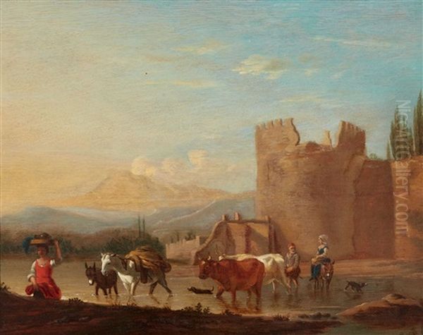Southern Landscape With Classical Ruins And Shepherds - view 1