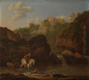 Cavalier Et Son Ane Pres D'une Cascade Pres De Tivoli