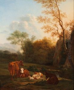 Landschaft Mit Esel, Kuhen Und Schafen by Karel Dujardin