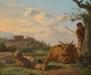 Campagnalandschaft Mit Einem Hirten Und Vieh by Karel Dujardin
