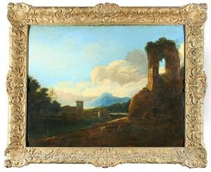 Italianate Landscape With Ruins And Travelers by Karel Dujardin