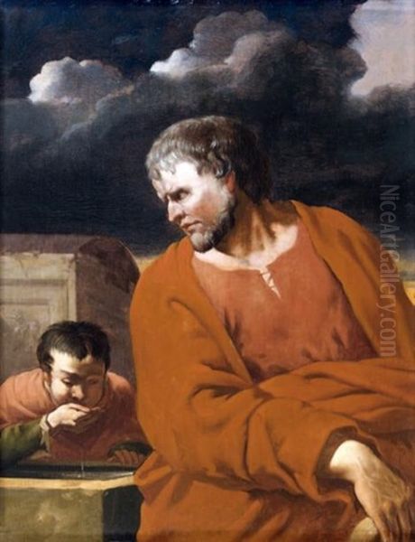 Philosophe Observant Un Garcon Buvant Dans Sa Main. (diogene?) - view 1