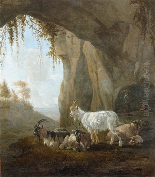 Troupeau De Chevres Dans Un Paysage De Grotte - view 1