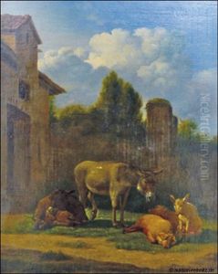 Esel Und Schweine Vor Stall by Karel Dujardin