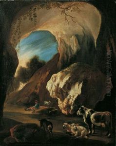 Ein Hirte Mit Vieh In Einer Grotte by Karel Dujardin