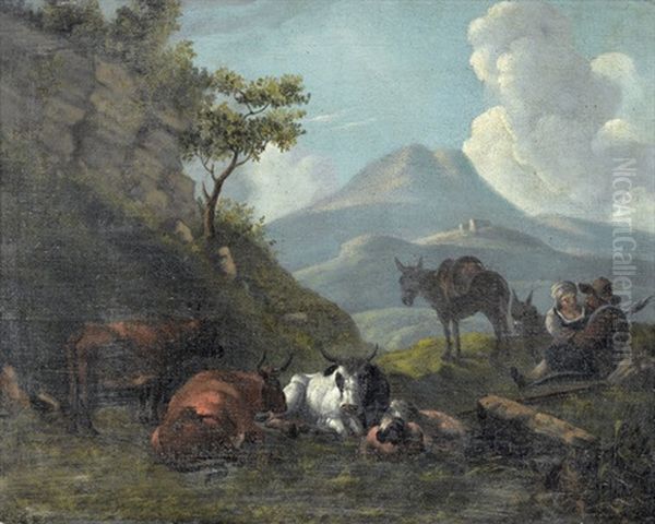 Bauernpaar Mit Tieren In Italienischer Landschaft - view 1