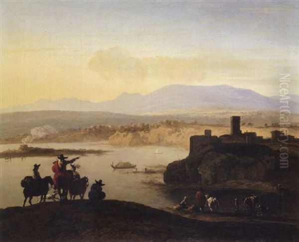 Italianate Landscape Wh Travellers On Horseback - view 1