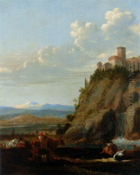 Herdsmen Resting In An Italianate Landscape, A Hilltop Town Beyond - view 1