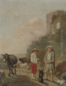 A Landscape With Young Boys Tending Their Animals Before A Set Of Ruins by Karel Dujardin