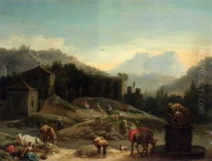 An Italianate Landscape With Travellers And Herdsmen On A Hillside An Italianate Landscape With Travellers And Herdsmen On A Hillside