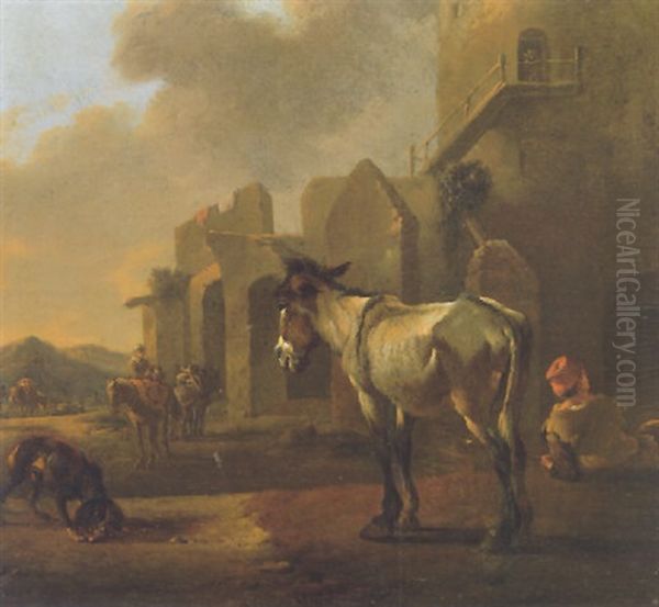 Donkey In A Landscape With Figures And Other Animals - view 1