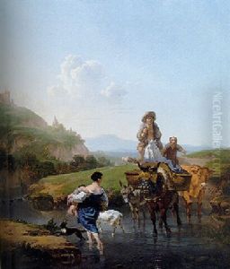 A Landscape With A Woman Carrying Her Infant, A Mule, And A Herdsman On Horseback