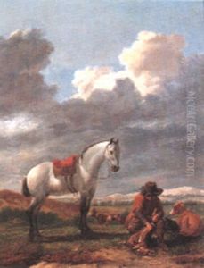 Huntsman With His Catch Of Hares Beside His Horse