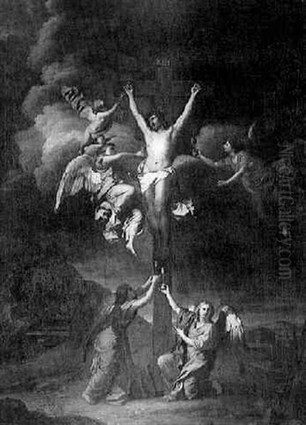 Le Christ En Croix Entoure De Cinq Anges - view 1