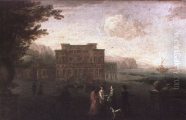 Conversacion En El Jardn De Una Villa Palaciega Junto Al Lago - view 1