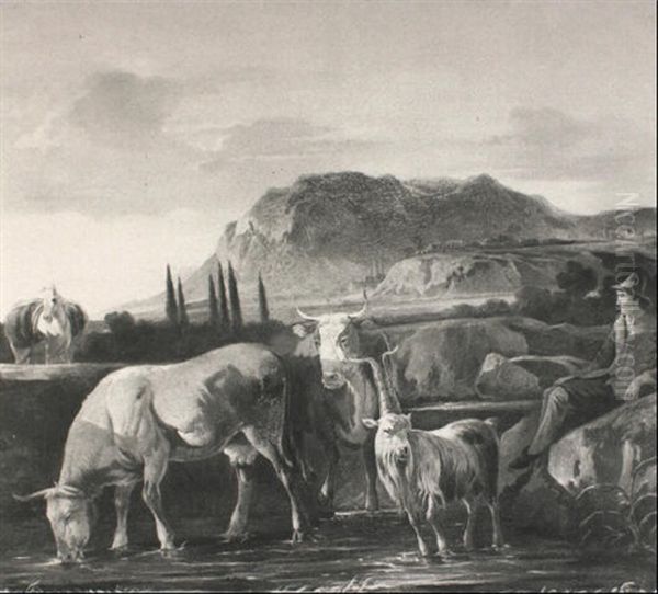 Peasant With Cattle In An Italianate Landscape - view 1