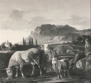 Peasant With Cattle In An Italianate Landscape by Karel Dujardin