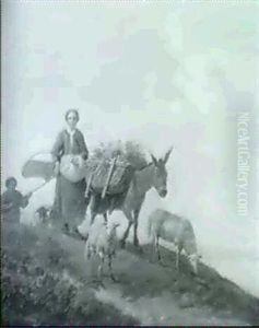 Jeune Femme Et Son Troupeau Sur Le Chemin Du Marche Jeune Femme Et Son Troupeau Sur Le Chemin Du Marche