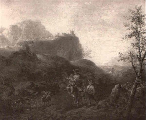 Figures In An Expansive Mountain Landscape - view 1