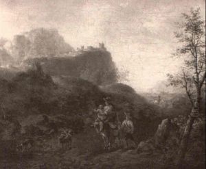 Figures In An Expansive Mountain Landscape by Karel Dujardin