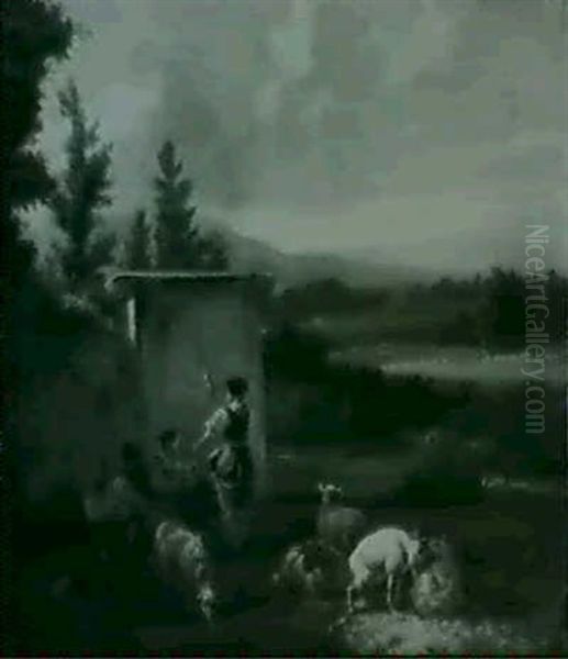 Southern Landscape With A Shepherd And Women By A Well - view 1