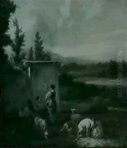 Southern Landscape With A Shepherd And Women By A Well by Karel Dujardin