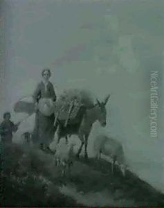 Jeune Femme Et Son Troupeau Sur Le Chemin Du Marche Jeune Femme Et Son Troupeau Sur Le Chemin Du Marche
