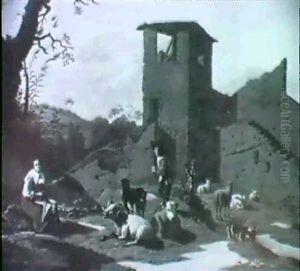 Hirtenpaar Mit Vieh Vor Einer Ruine by Karel Dujardin