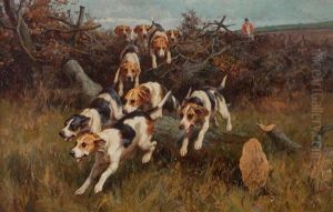 Hunting Scenes With Hounds Each by Alfred Duke