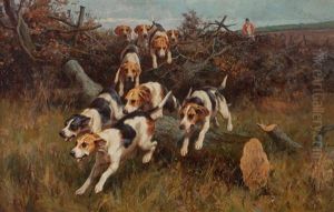 A Set Of Three Hunting Scenes, With Hounds by Alfred Duke
