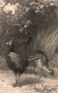 Pheasants Feeding Beneath A Singing Robin by Alfred Duke
