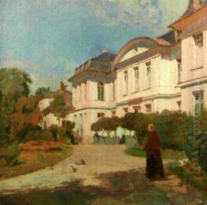 Moine Dans Un Jardin Devant Un Monastrere by Charles-Marie Dulac