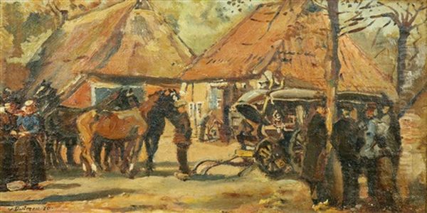 Dorpsplein Met Figuren, Paarden En Koetsjes - view 1