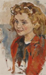 Portrait Of A Girl Wearing A Red Jacket by Erasmus Bernhard Van Dulmen Krumpelman