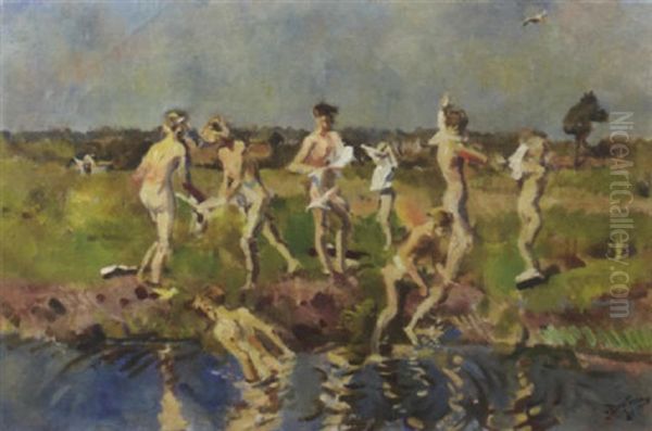 Young Bathers At The River Aa, Near Zeegse, Drente - view 1