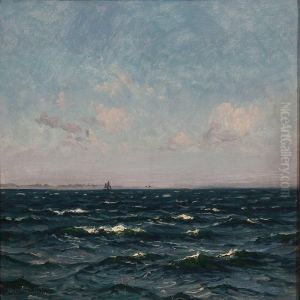 Seascape With A Sailing Ship In The Horizon by Vilhelm Karl Ferd. Arnesen