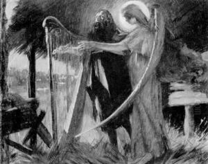 Two Figures And Harp: Caedmon Singing