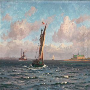 Summer Day With Sailing Ships Near Kronborg Castle