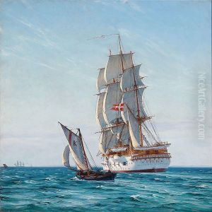 Seascape With The Frigate Fyn by Vilhelm Karl Ferd. Arnesen