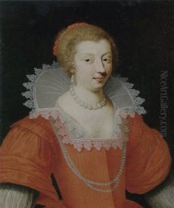 Portrait Of A Lady Dressed In Red And Wearing Pearls by Daniel Dumonstier