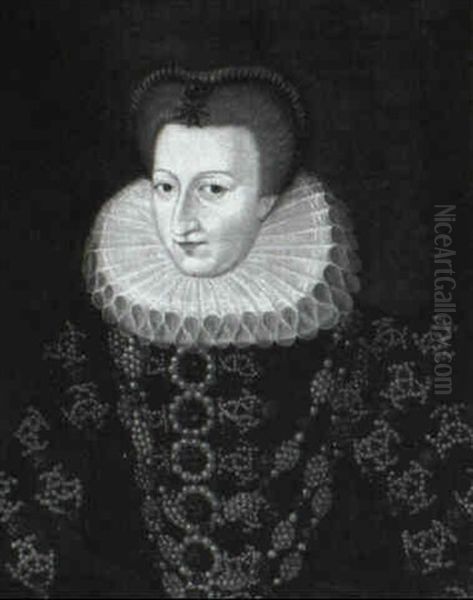 Portrait Of A Lady, Half-length, Wearing A Black Dress      Adorned With Gems And Pearls, A White Ruff And Jewels In - view 1