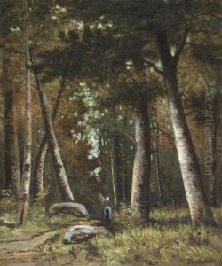 Paysage Boise A La Ramasseuse De Fagots by Alfred-Paul-Emile-Etienne Dumont