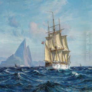 The Frigate Fyen (funen) Passing Gibraltar by Vilhelm Karl Ferd. Arnesen