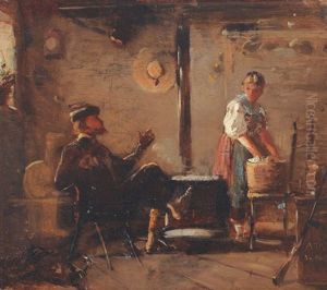 Interieur Mit Junger Bauerin Und Herrn