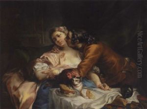 The Stolen Kiss by Jean (le Romain) Dumont