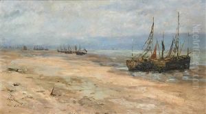 Barques Echouees Sur La Plage De La Panne